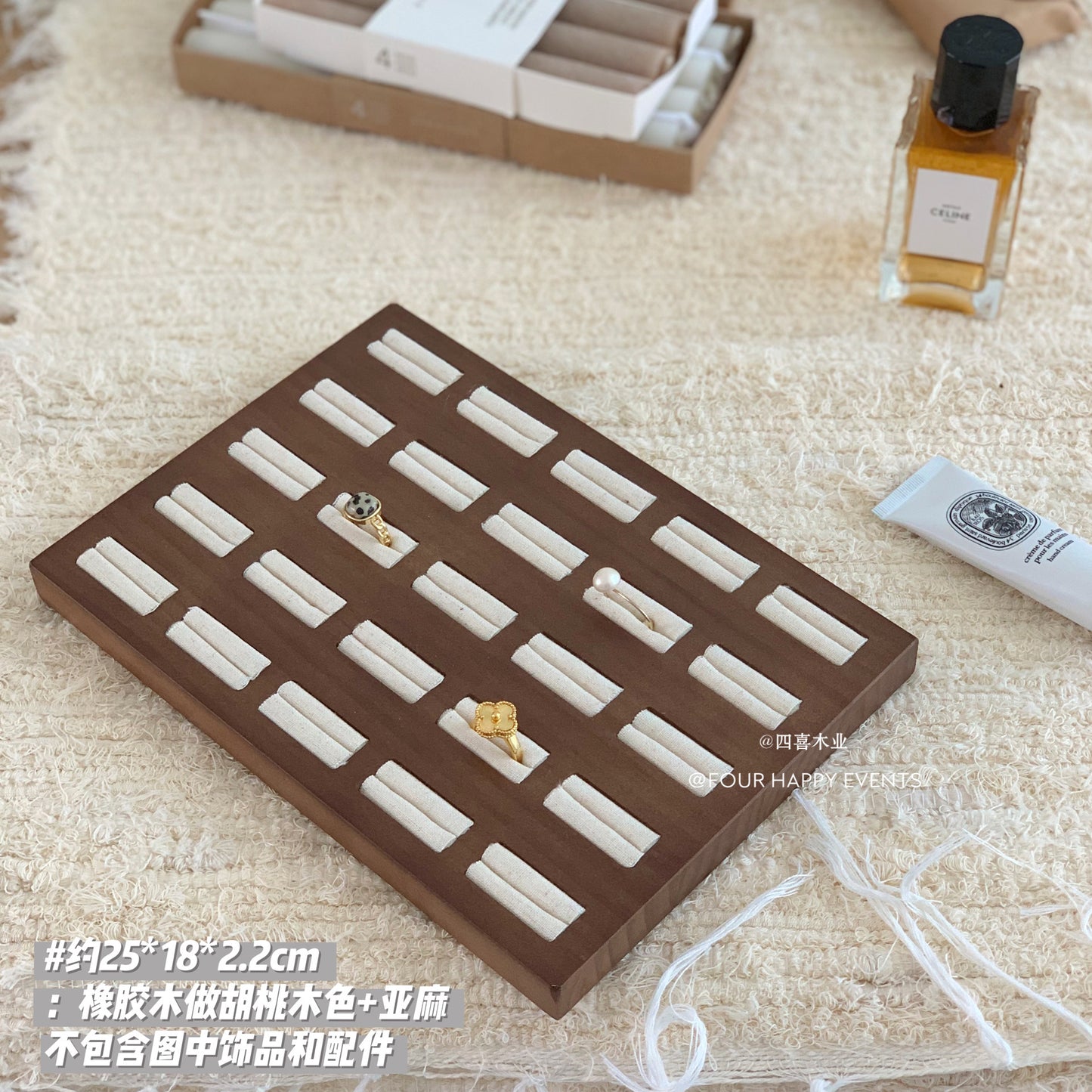 Custom Walnut Wood Ring Display Trays with 25 Slots