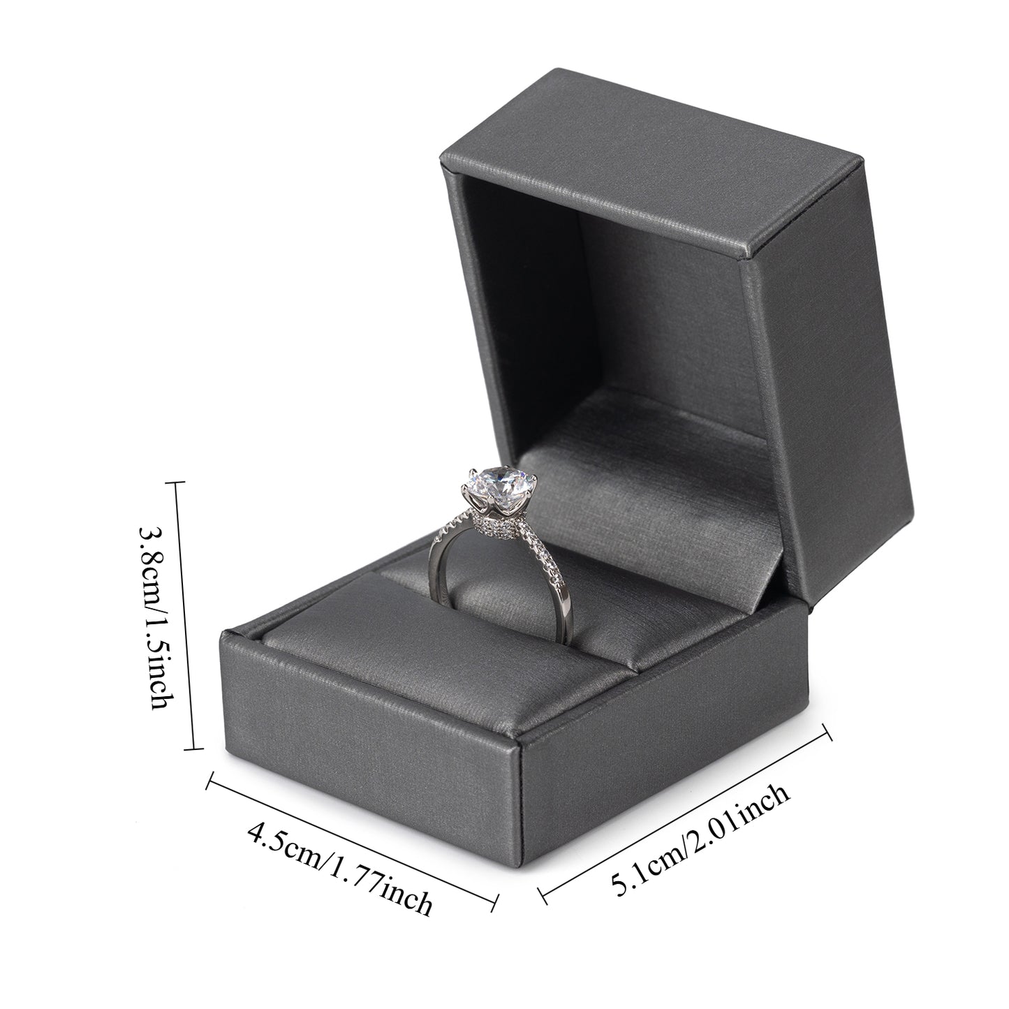 Cajas para anillos recubiertas de PU gris, precio por 24 piezas