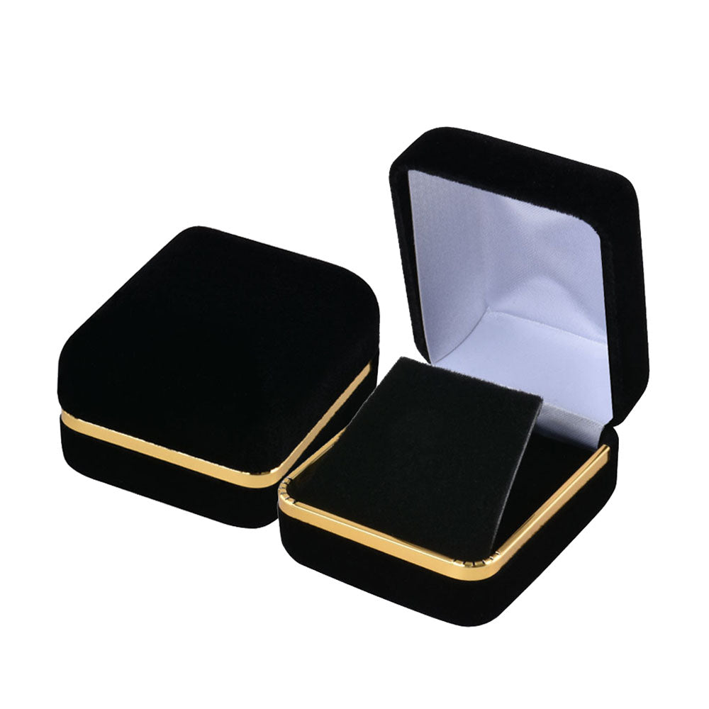 Cajas para pendientes de terciopelo negro con borde dorado, precio por 12 piezas