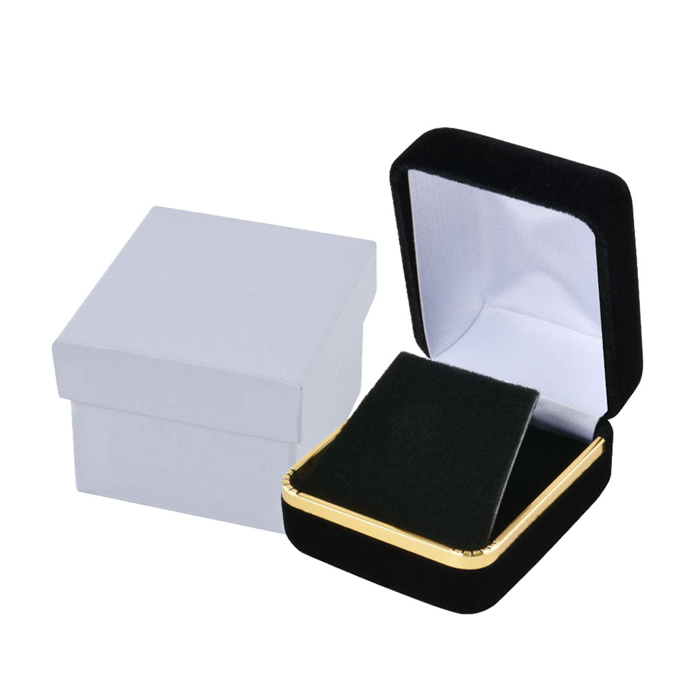Cajas para pendientes de terciopelo negro con borde dorado, precio por 12 piezas