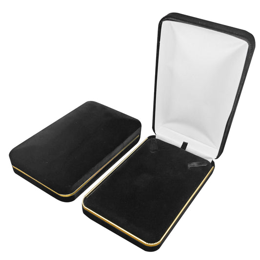 Cajas para anillos de terciopelo negro con borde dorado, precio por 12 piezas