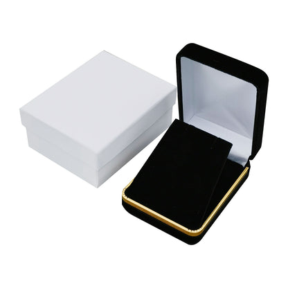 Cajas para anillos de terciopelo negro con borde dorado, precio por 12 piezas