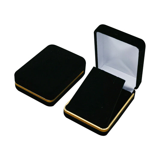 Cajas para anillos de terciopelo negro con borde dorado, precio por 12 piezas