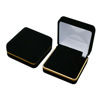 Cajas para anillos de terciopelo negro con borde dorado, precio por 12 piezas