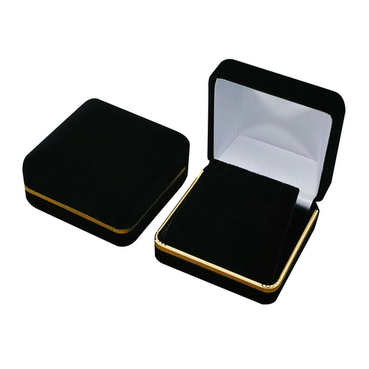 Cajas para anillos de terciopelo negro con borde dorado, precio por 12 piezas