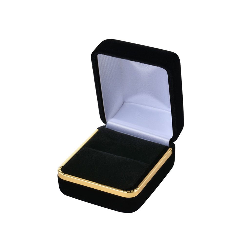 12PCS (SR3-BK) Black Velvet Ring Boxes With Gold Trim