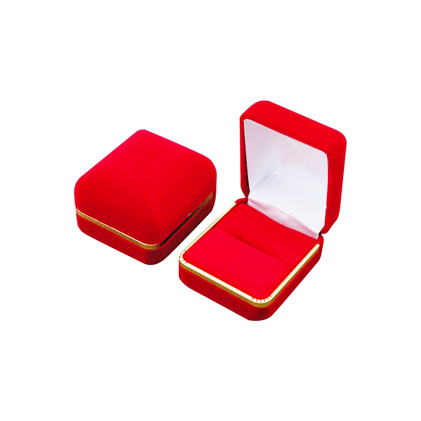 Cajas para anillos de terciopelo negro con borde dorado, precio por 12 piezas