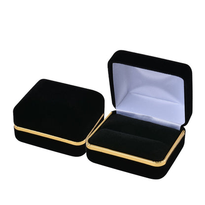 12PCS (SR5-BK) Black Velvet Double Ring Boxes with Gold Trim