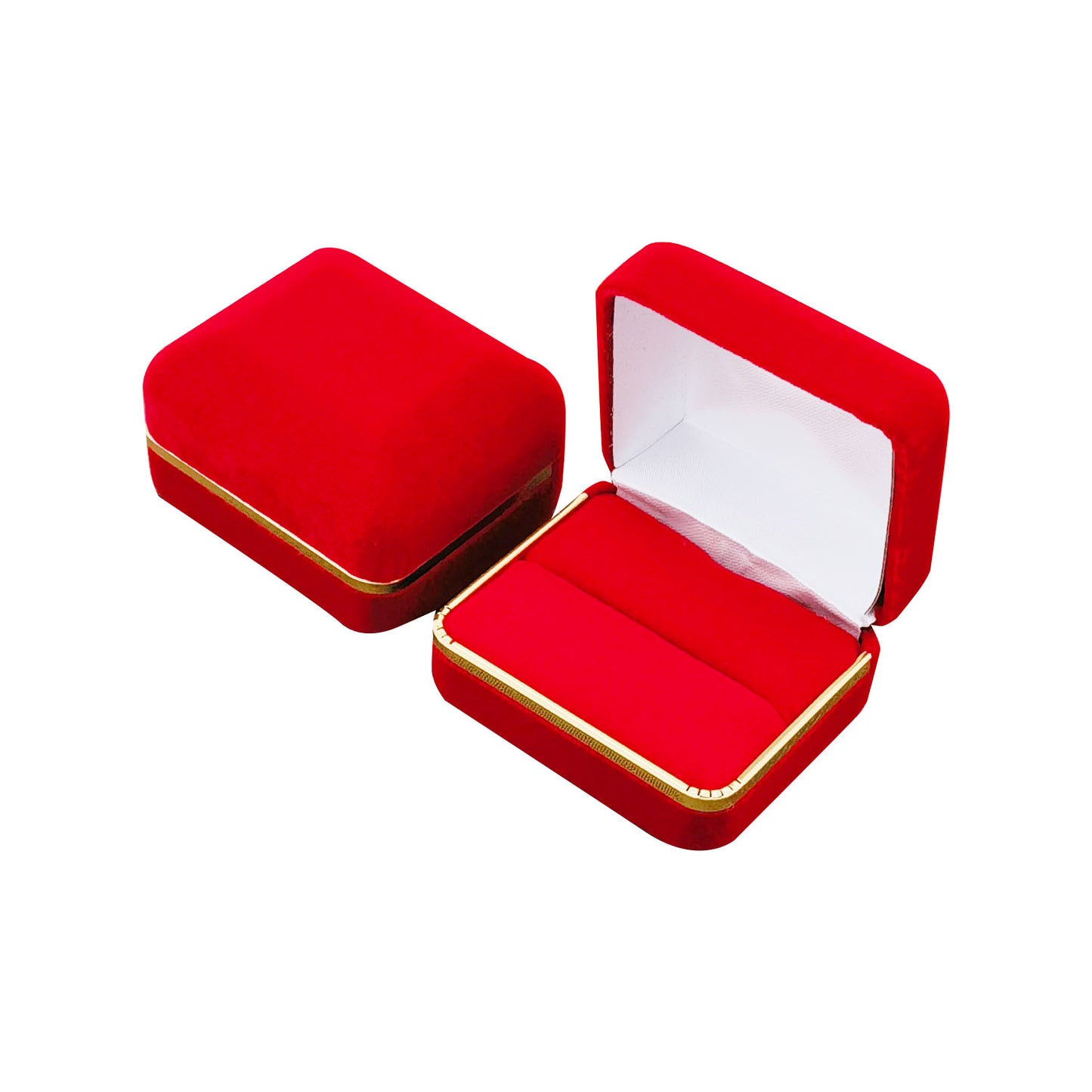 Cajas para anillos dobles de terciopelo negro con borde dorado, precio por 12 piezas