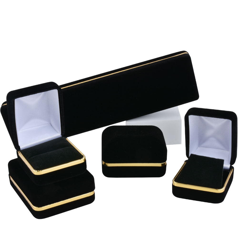 6PCS (SB5-BK) Black Velvet Bracelet Boxes With Gold Trim