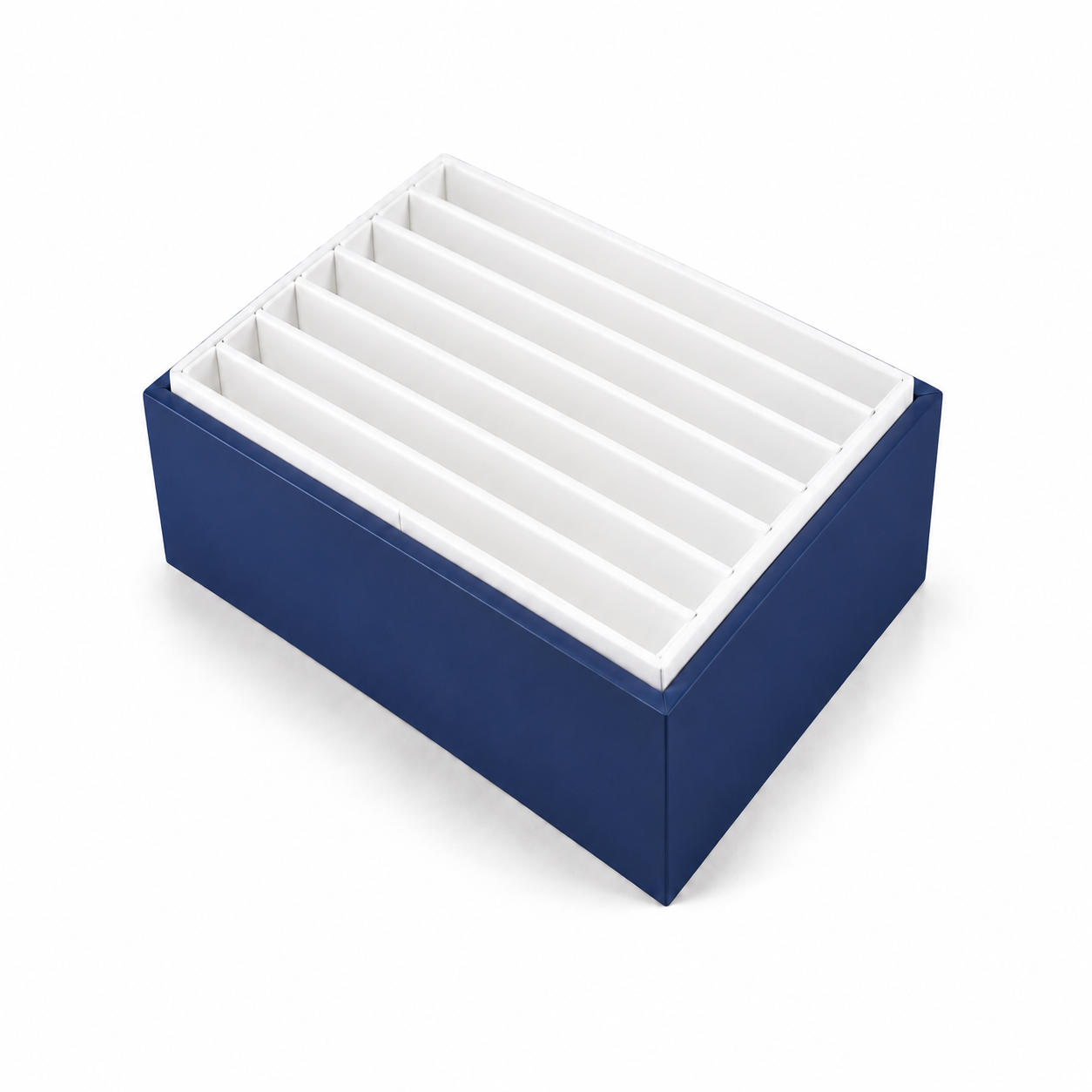 Blue and white bangle presentation tray for retail showcases and jewelry counters