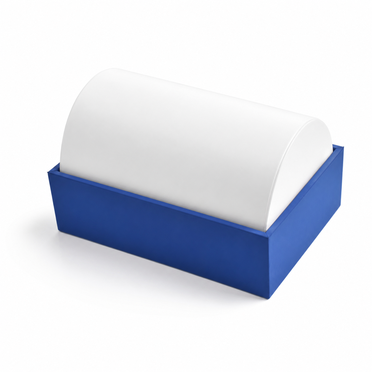 Blue curved bracelet display board with white arc insert on a clean white background