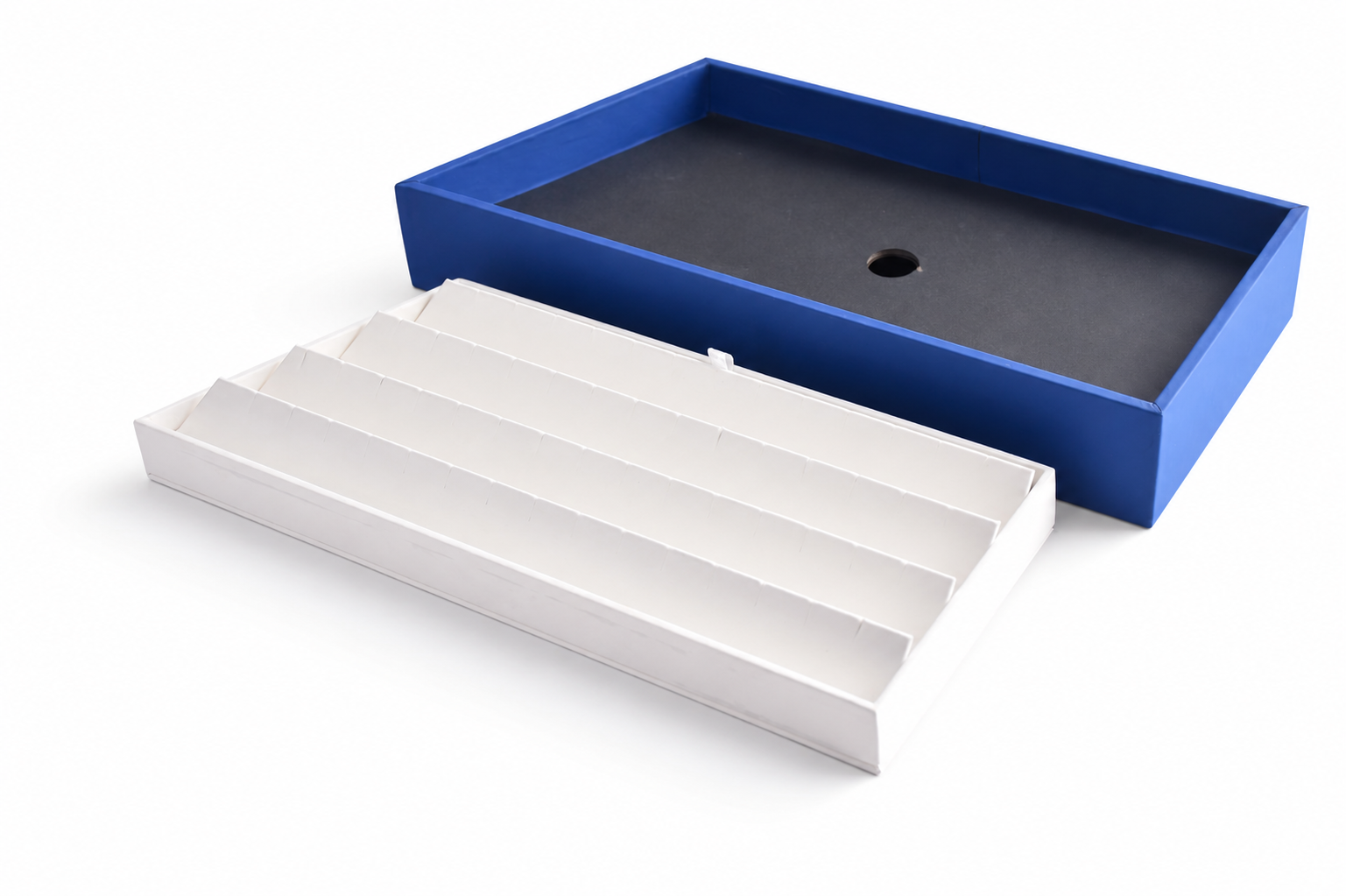 Four-row white earring organizer insert with seven positions per row