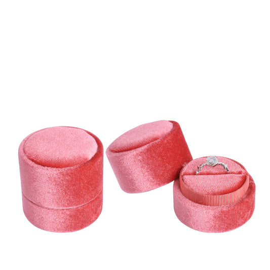 Coral Red Color Small Fashion Cylindrical Velvet Boxes