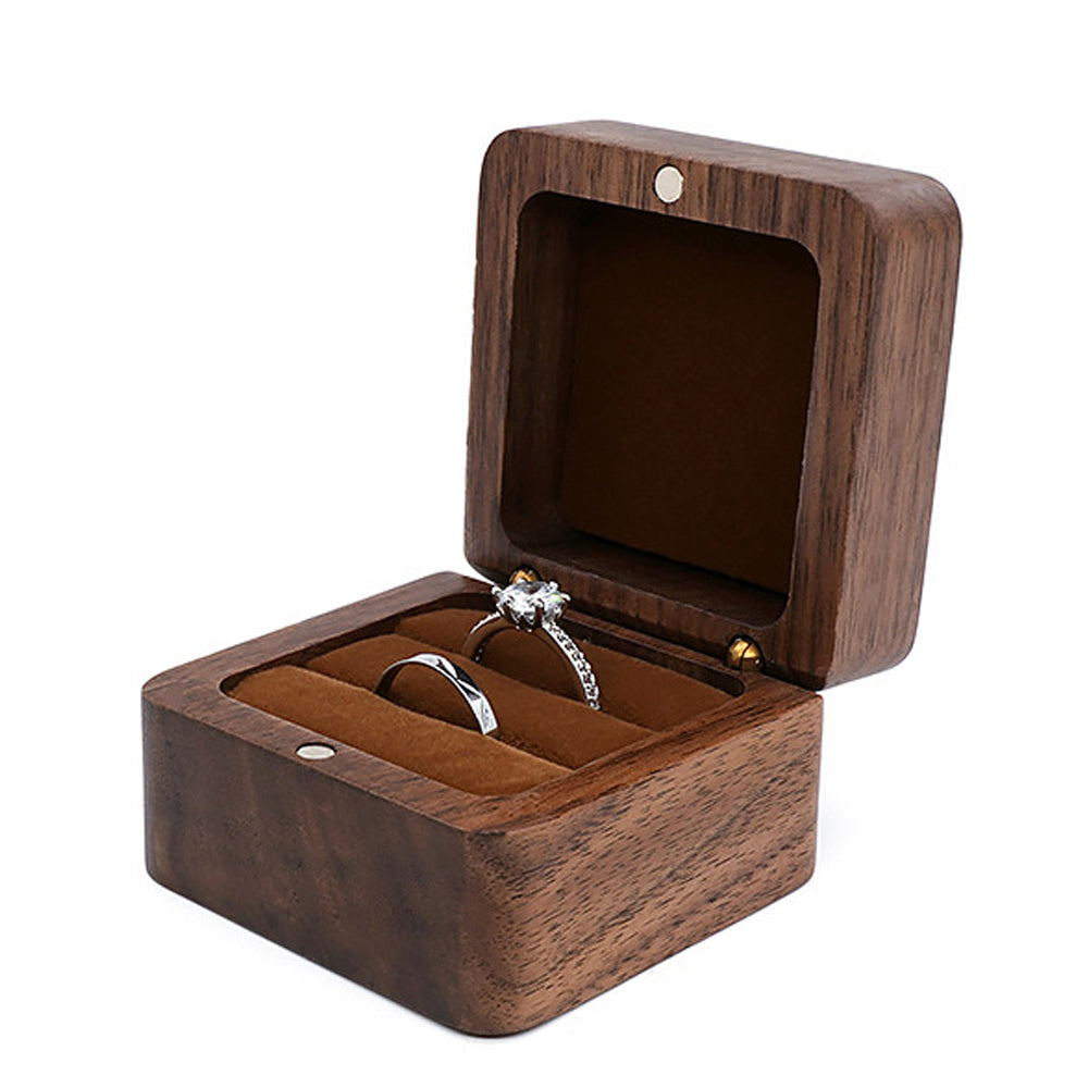 JEWELLER BUY Square Wooden Double Ring Box with 2 Slots Lined Brown ...