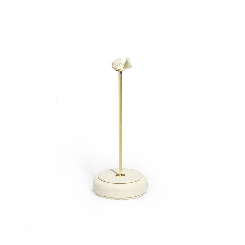 Cream White Velvet Jewelry Display Set with Gold Base - Complete Stand for Necklaces & Rings