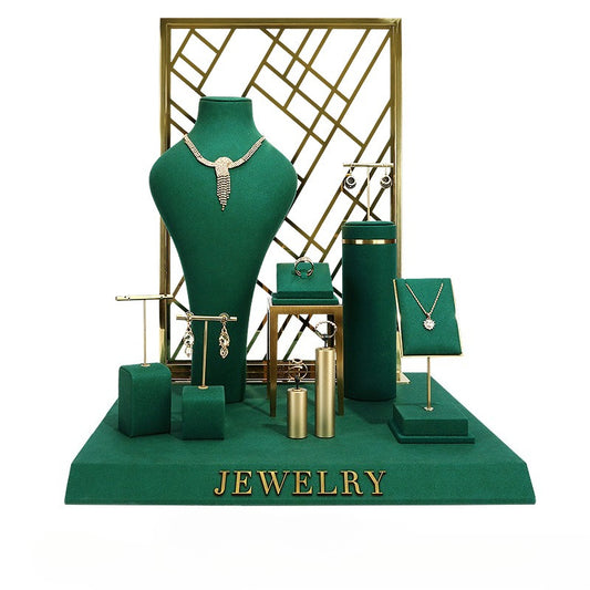 Green Microfiber Jewelry Display for Necklaces Rings Earrings