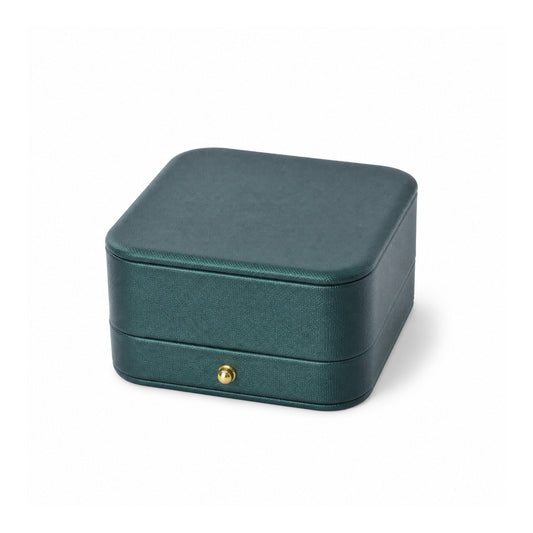 jade green PU bangle box, closed exterior in a three-quarter view.