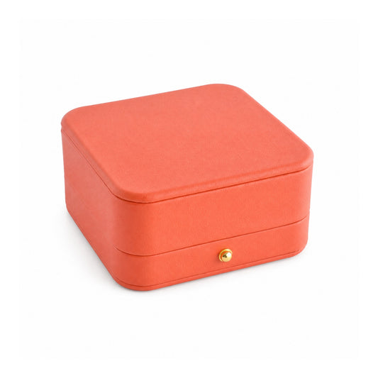 orange PU bangle box, closed exterior in a three-quarter view.