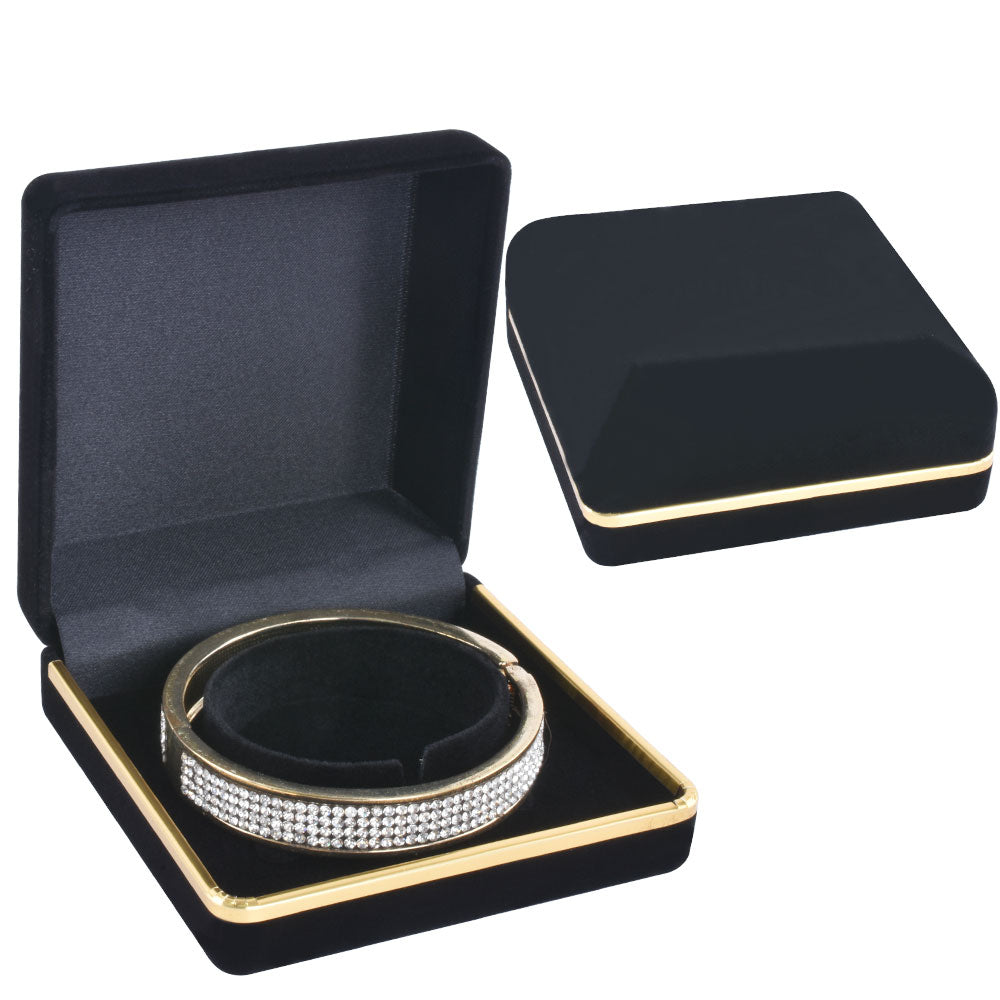 Black Flocked Bangle Boxes with Gold Trim, product view 1