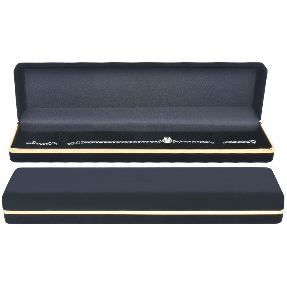 Black Flocked Bracelet Boxes with Gold Trim, product view 1