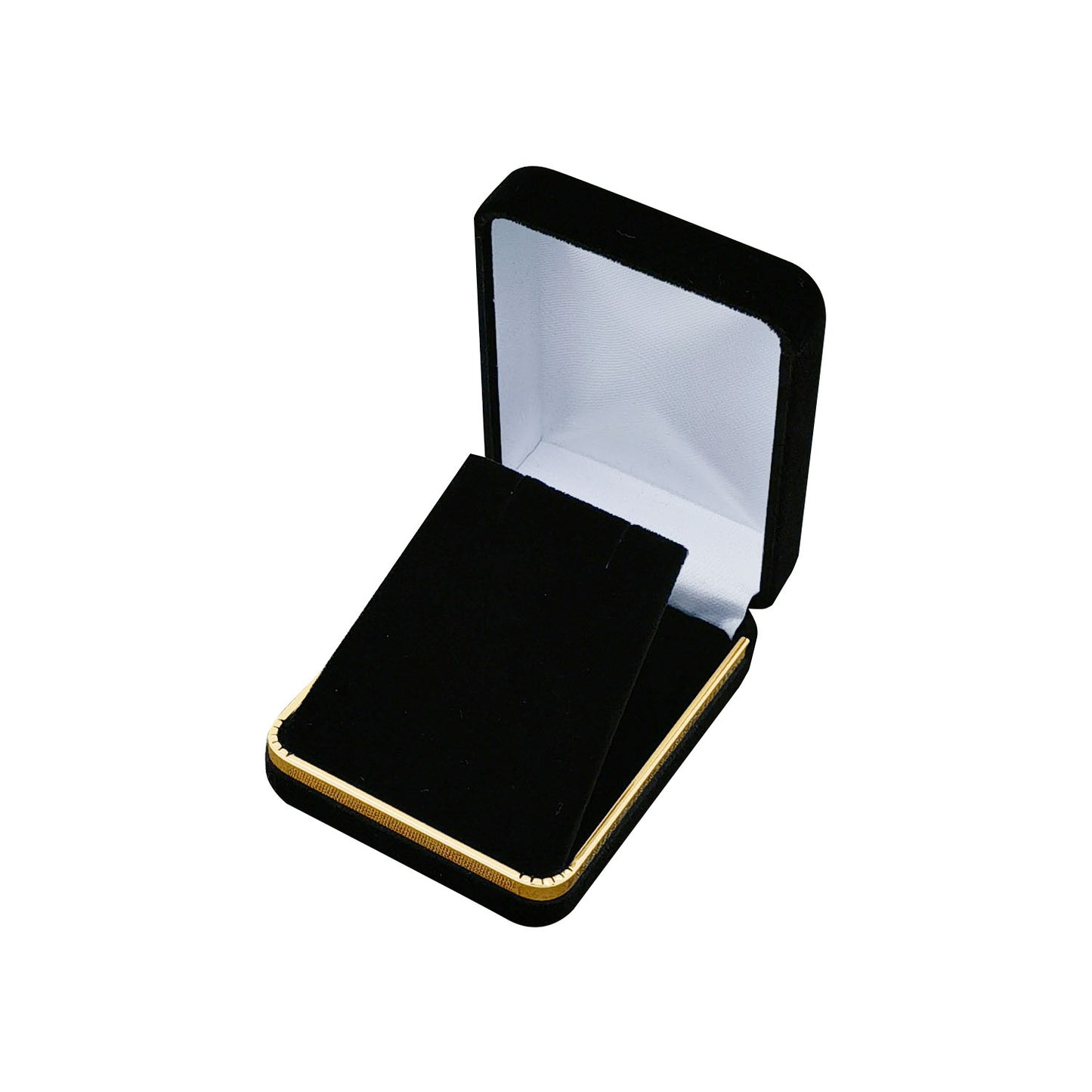Black Rectangular Velvet Pendant Boxes with Gold Trim, product view 3