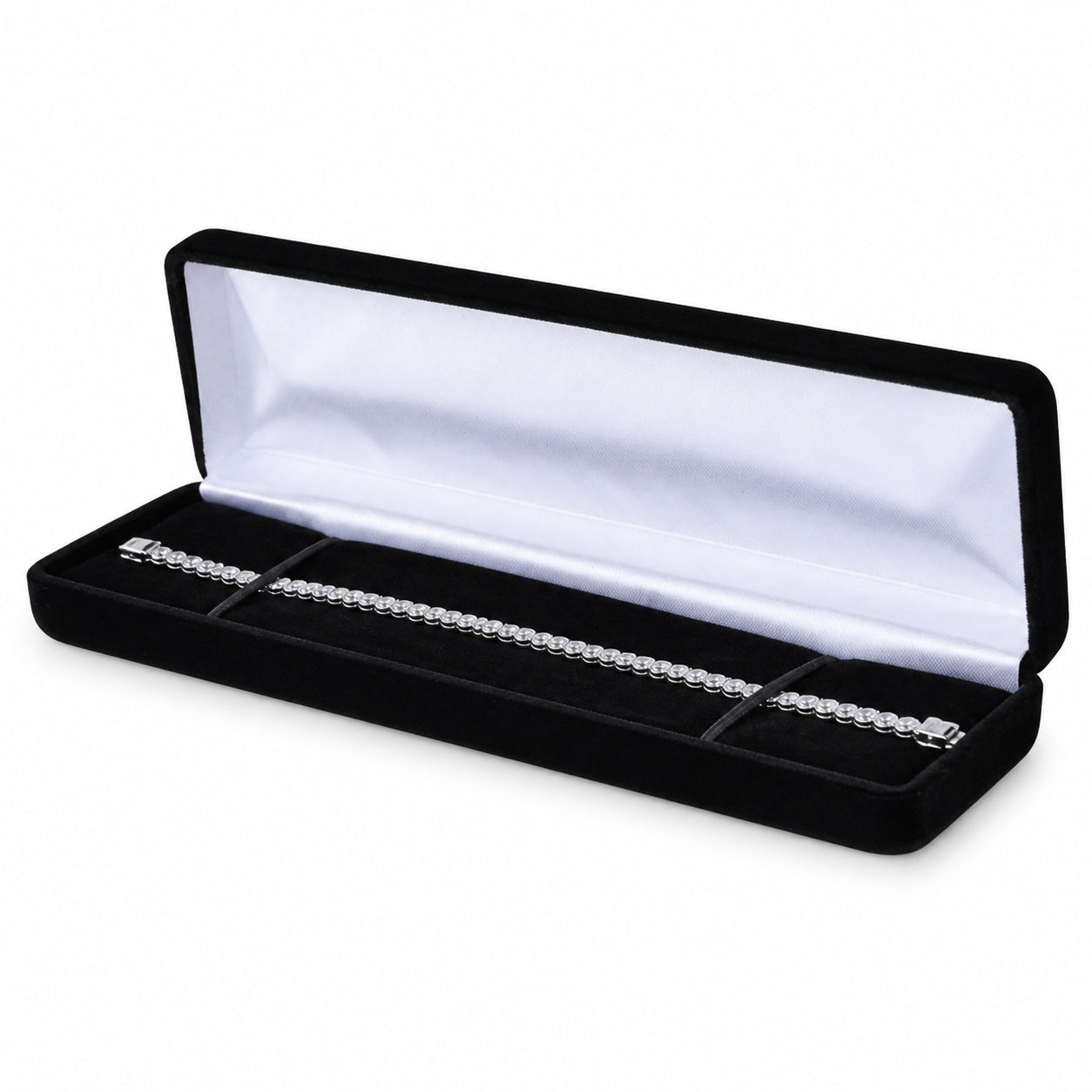 Black Velvet Bracelet Boxes shown as one open box with jewelry display props