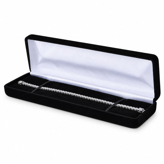 Black Velvet Bracelet Boxes shown as one open box with jewelry display props