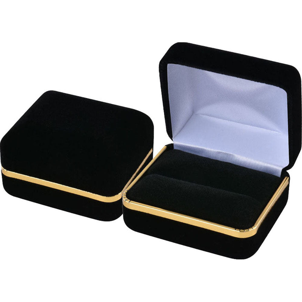 Black Velvet Double Ring Boxes with Gold Trim, product view 3
