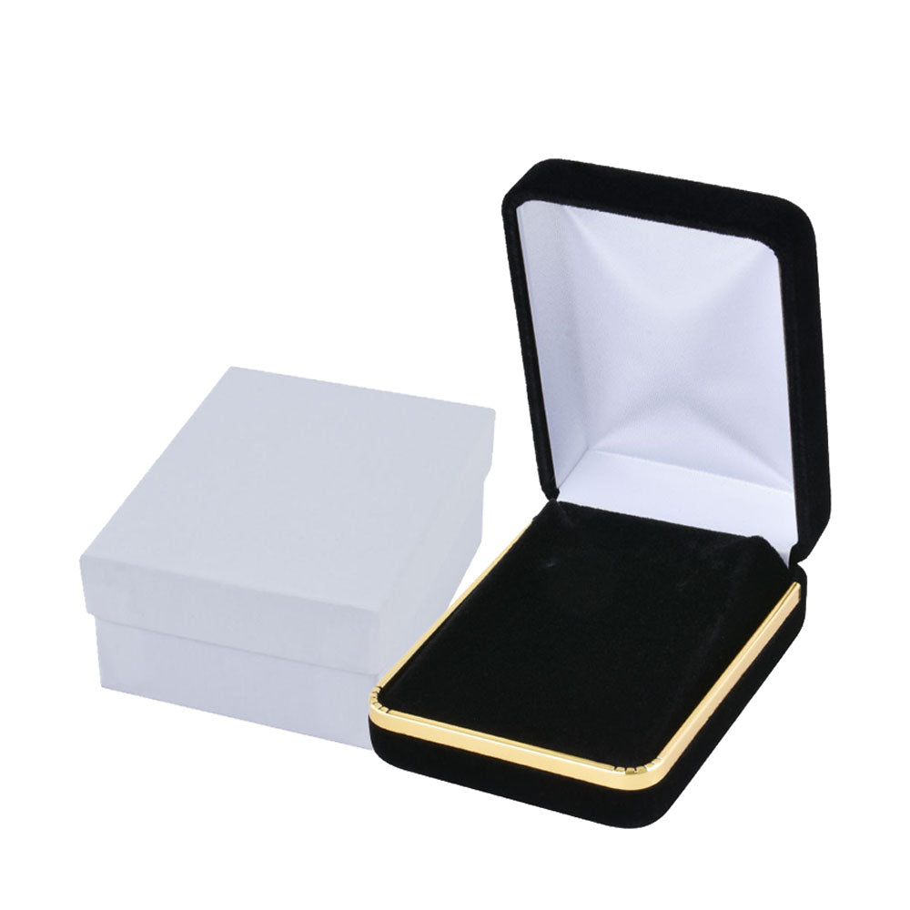 Black Velvet Pendant and Earring Boxes with Gold Trim, product view 3