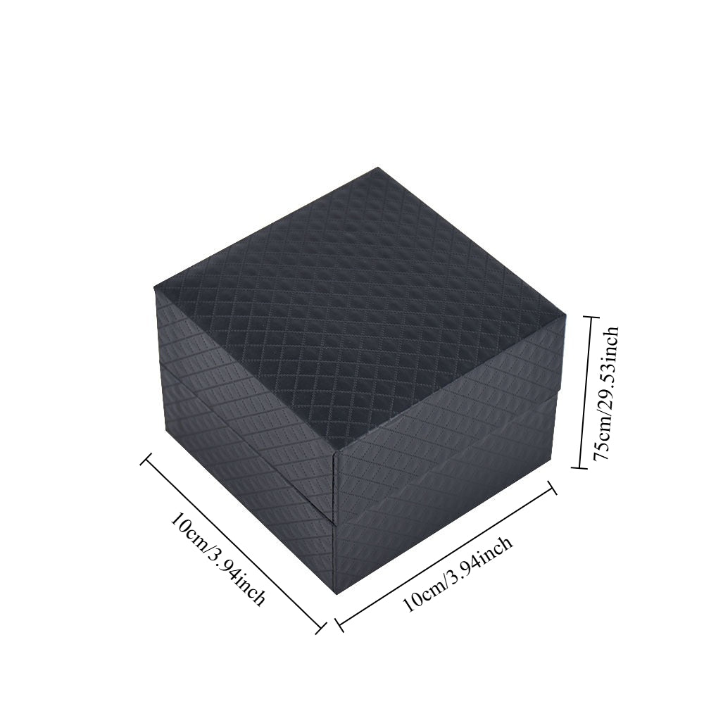 Textured black jewelry presentation carton designed to hold one wristwatch or bangle.