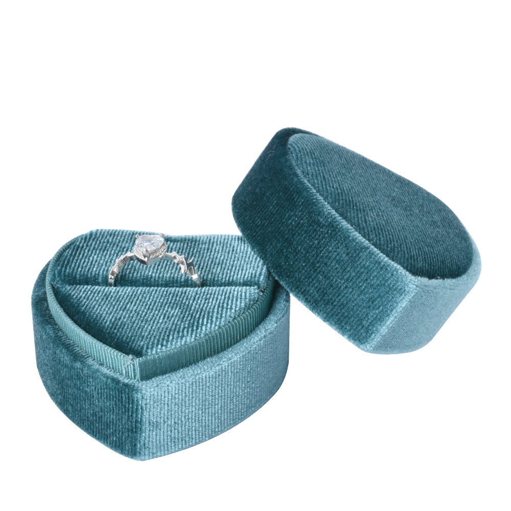 Blue Heart-Shaped Velvet Ring Box, product view 2