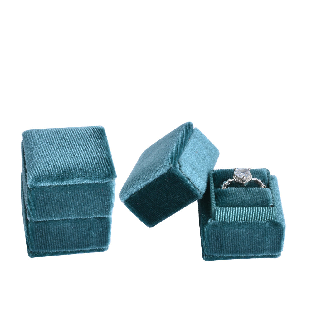 Blue Mini Square Velvet Ring Box, product view 1