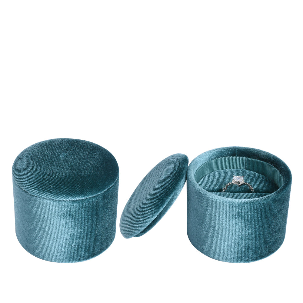 Blue Recessed Round Velvet Ring Box, product view 1