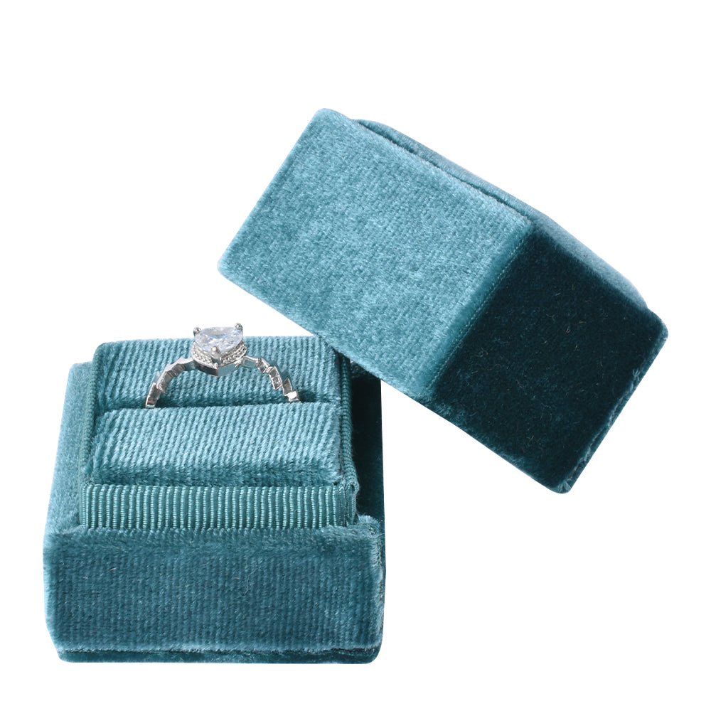Blue Square Single Velvet Ring Box, product view 2