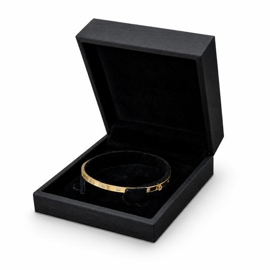 bracelet box - 6pcs Black Champagne PU Leather Boxes Bracelet P06BA-BK BK front view