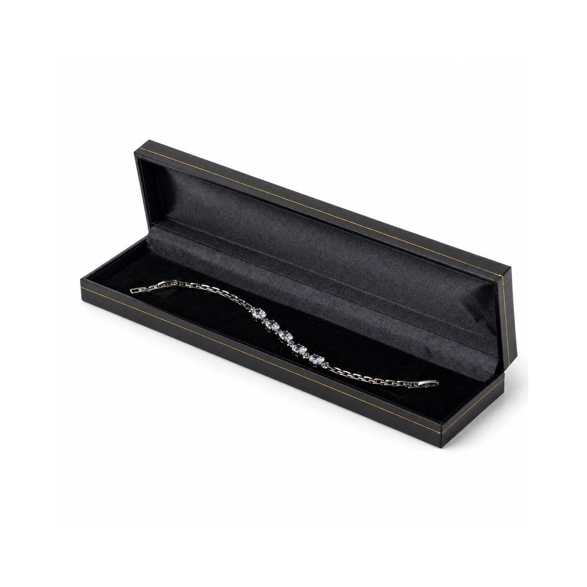 bracelet box - 6pcs Black Gold Leatherette Bracelet Box LB5-BK BK front view