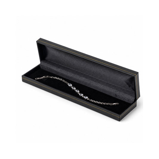bracelet box - 6pcs Black Gold Leatherette Bracelet Box LB5-BK BK front view
