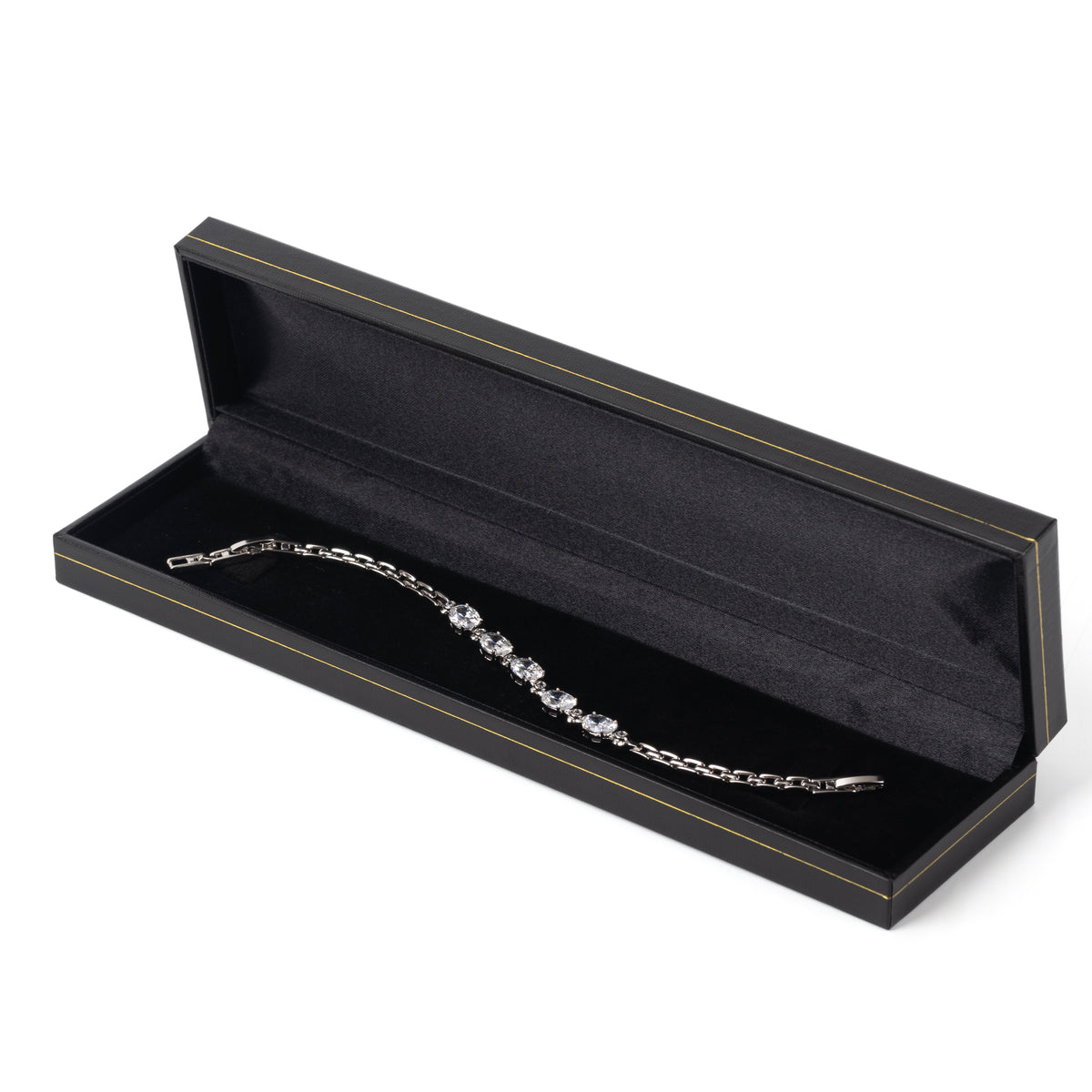 bracelet box - 6pcs Black Gold Leatherette Bracelet Box LB5-BK BK open view