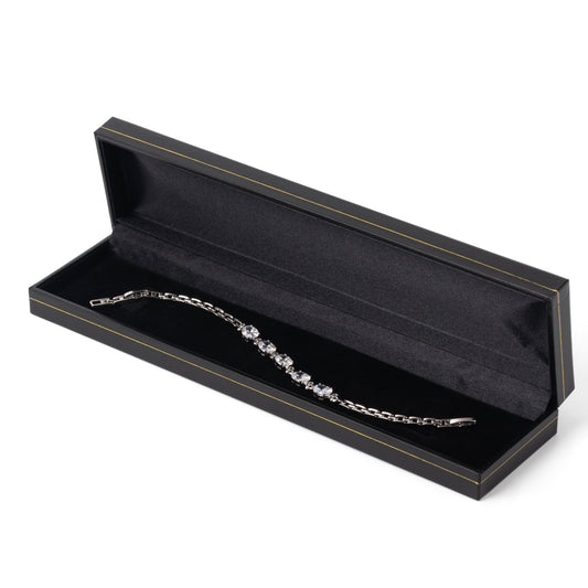 bracelet box - 6pcs Black Gold Leatherette Bracelet Box LB5-BK BK open view