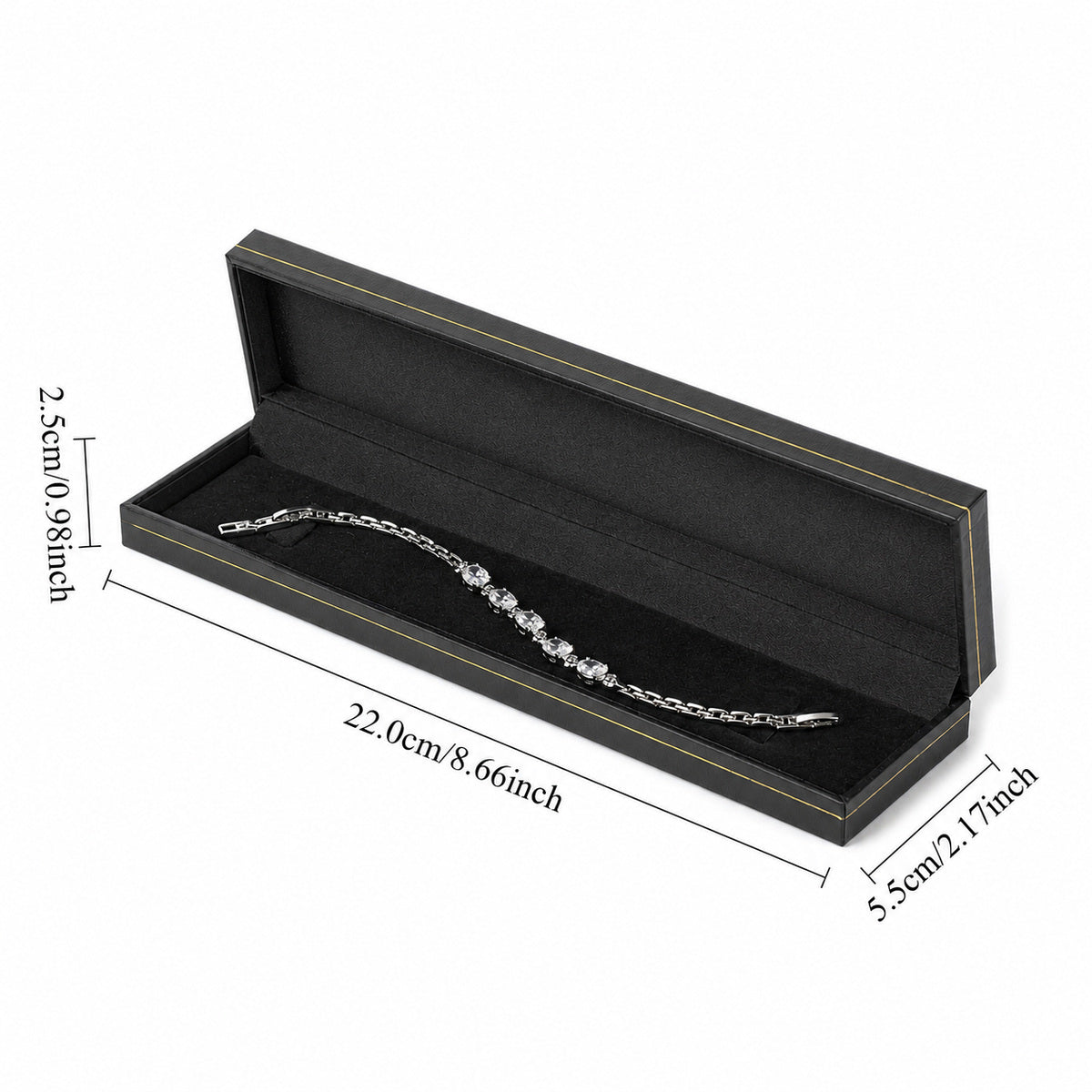 bracelet box - 6pcs Black Gold Leatherette Bracelet Box LB5-BK BK side view