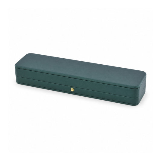 jade green PU bracelet box, closed exterior in a three-quarter view.