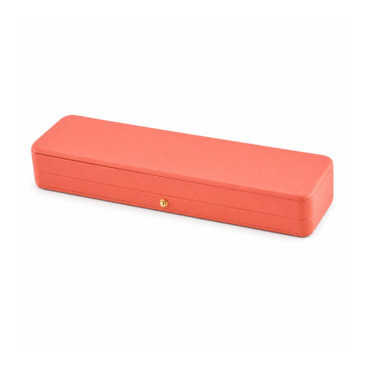 orange PU bracelet box, closed exterior in a three-quarter view.