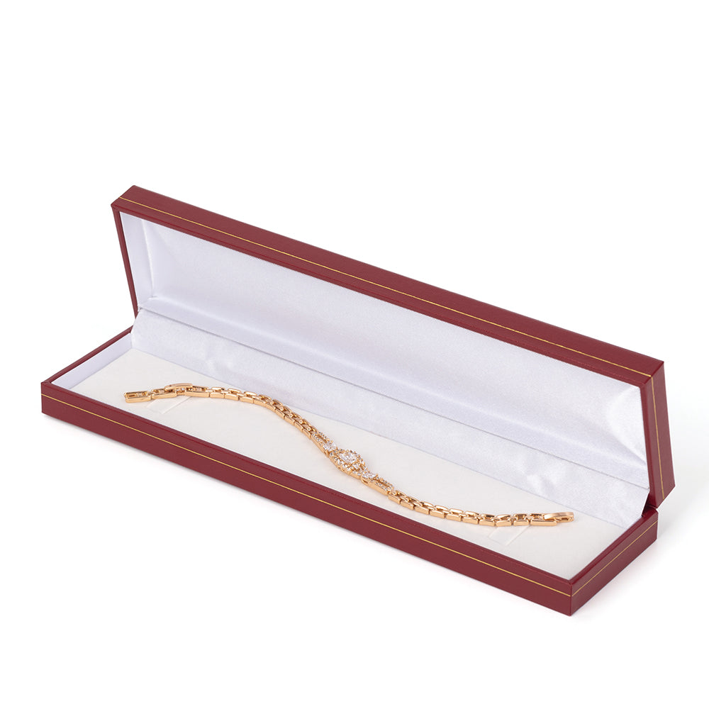 bracelet box - 6pcs Red Gold Leatherette Paper Bracelet Box LB5-R W front view