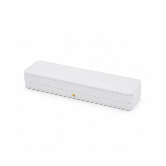 white PU bracelet box, closed exterior in a three-quarter view.