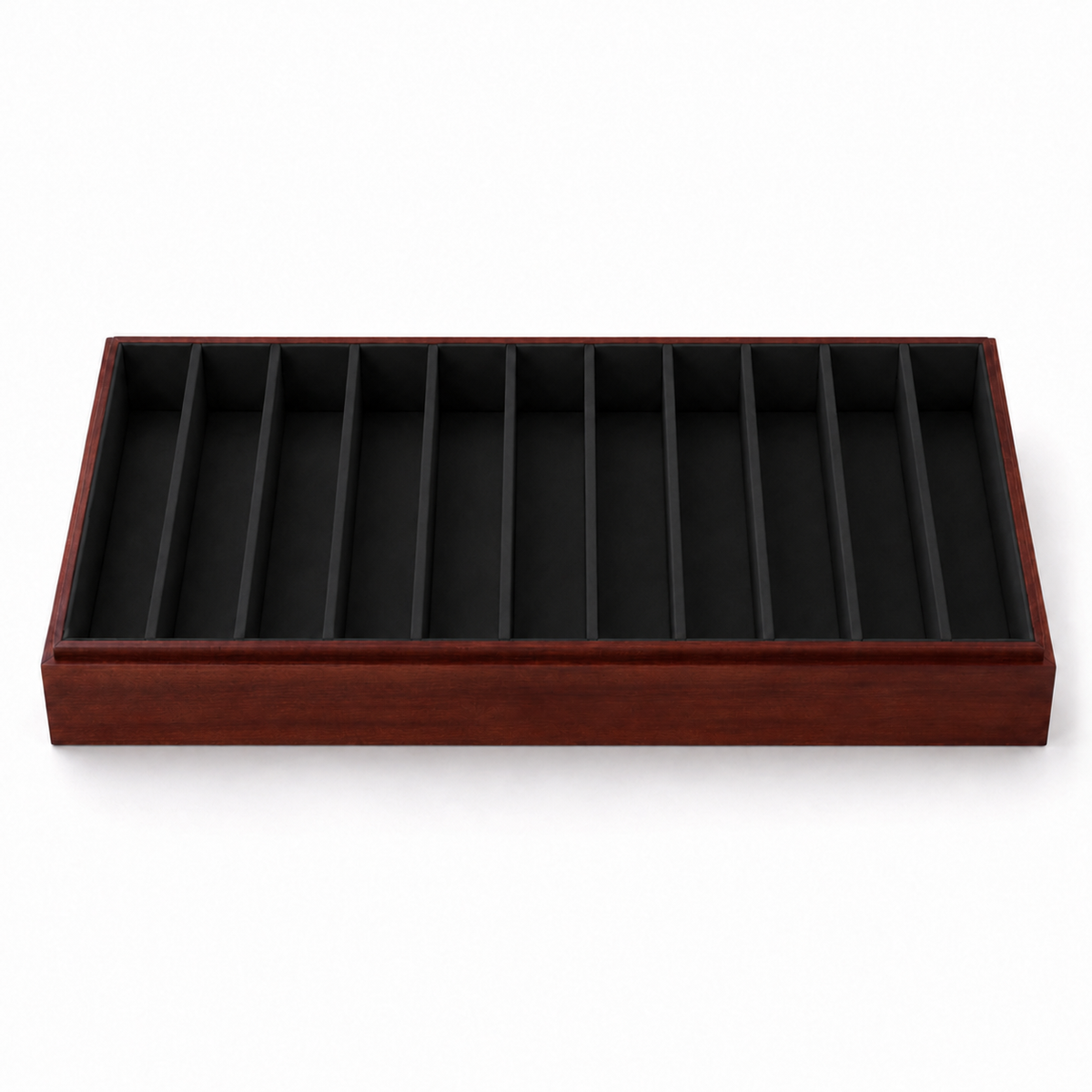 bracelet display and watch display - 11 Black Wooden Bracelet Display Tray Watch T025C11-BK side view