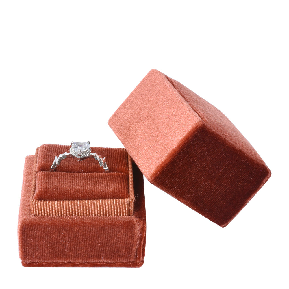 Brown Square Single Velvet Ring Box, product view 1