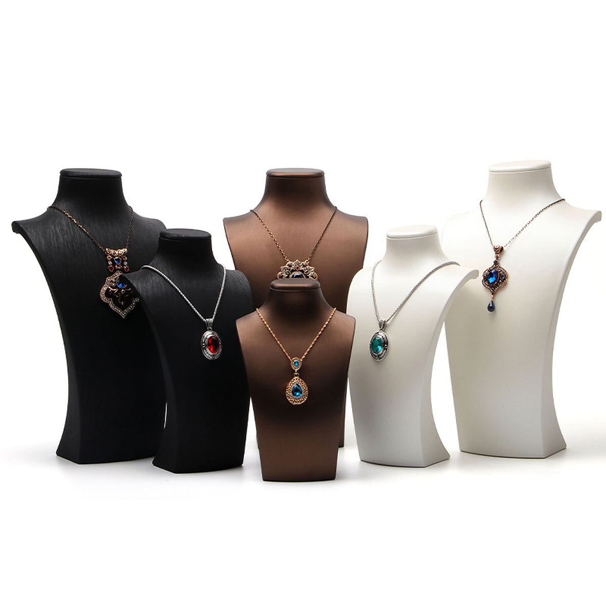 Brushed PU leather necklace display busts in six colors and five sizes