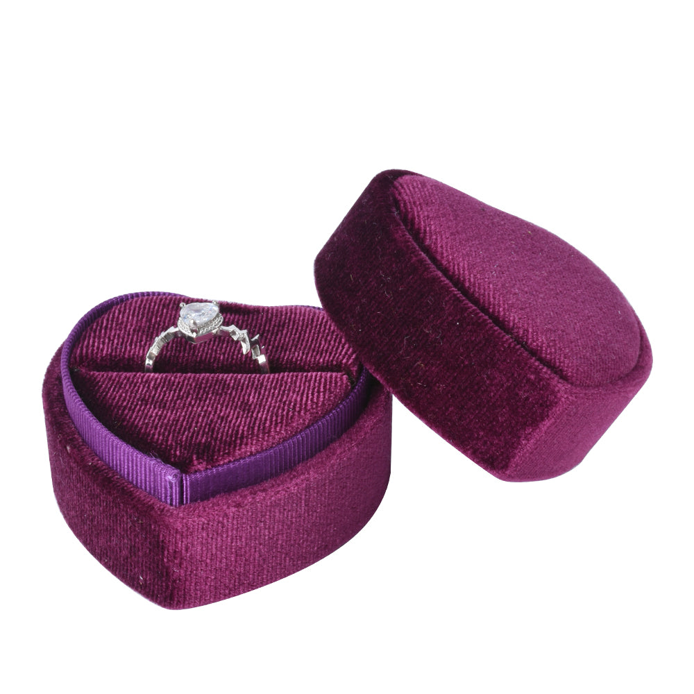 Burgundy Heart-Shaped Velvet Ring Box, product view 1