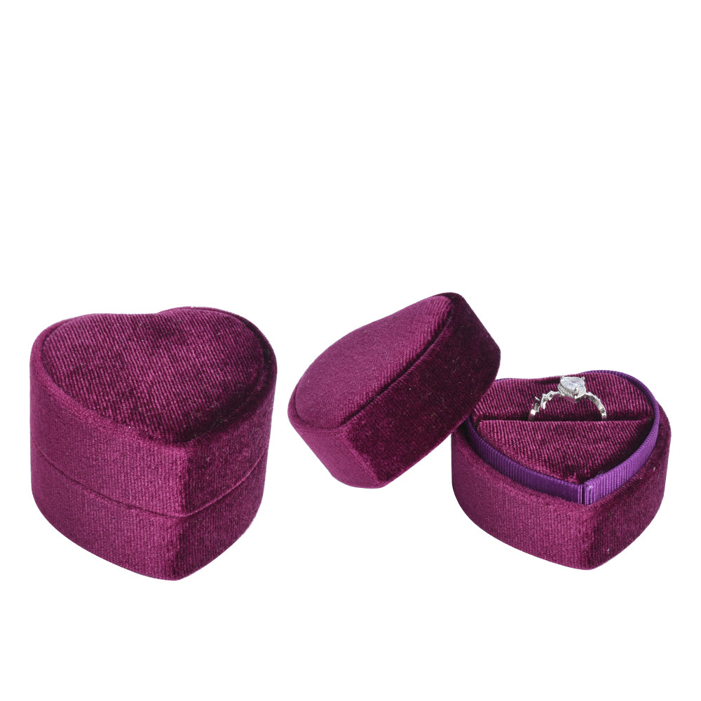 Burgundy Heart-Shaped Velvet Ring Box, product view 2